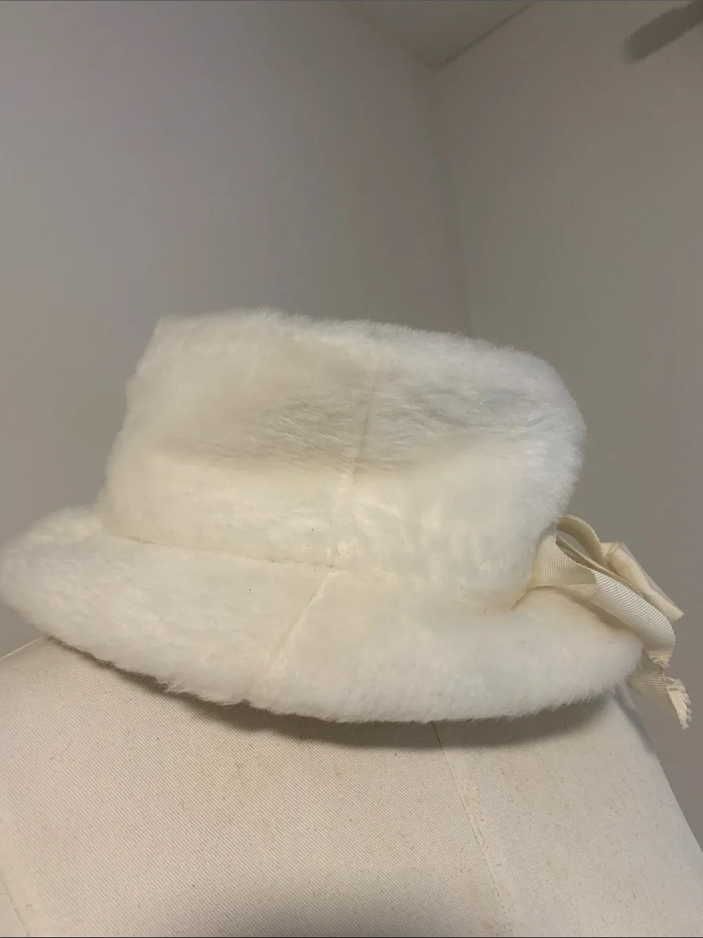 Vintage faux fur white womans hat